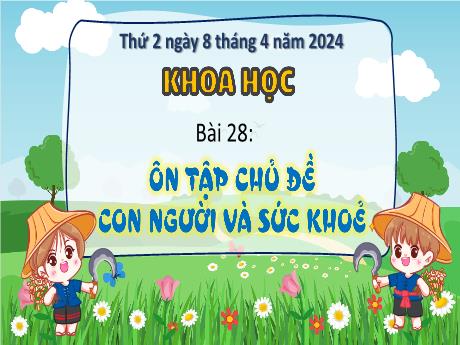 Bài giảng Khoa học 4 (Kết nối tri thức) - Bài 28: Ôn tập chủ đề con người và sức khỏe (Tiết 1) - Năm học 2023-2024 - Nguyễn Thị Nguyệt