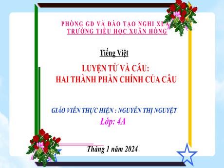 Bài giảng Tiếng Việt 4 (Kết nối tri thức) - Bài (Luyện từ và câu): Hai thành phần chính của câu - Năm học 2023-2024 - Nguyễn Thị Nguyệt