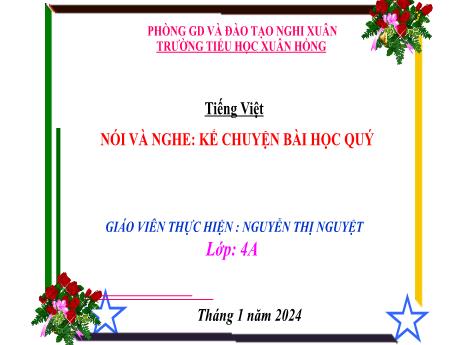 Bài giảng Tiếng Việt 4 (Kết nối tri thức) - Bài (Nói và nghe): Kể chuyện bài học quý - Năm học 2023-2024 - Nguyễn Thị Nguyệt